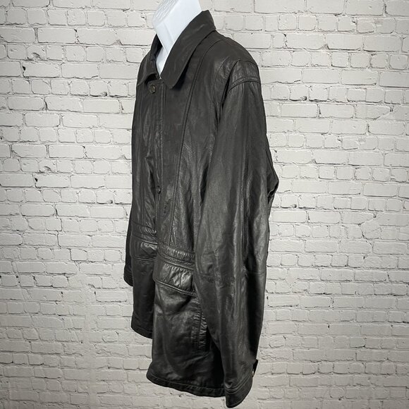 Members Only Brown Leather Zipped Snap Jacket Lined Pockets Collared Size XLT - Picture 13 of 13